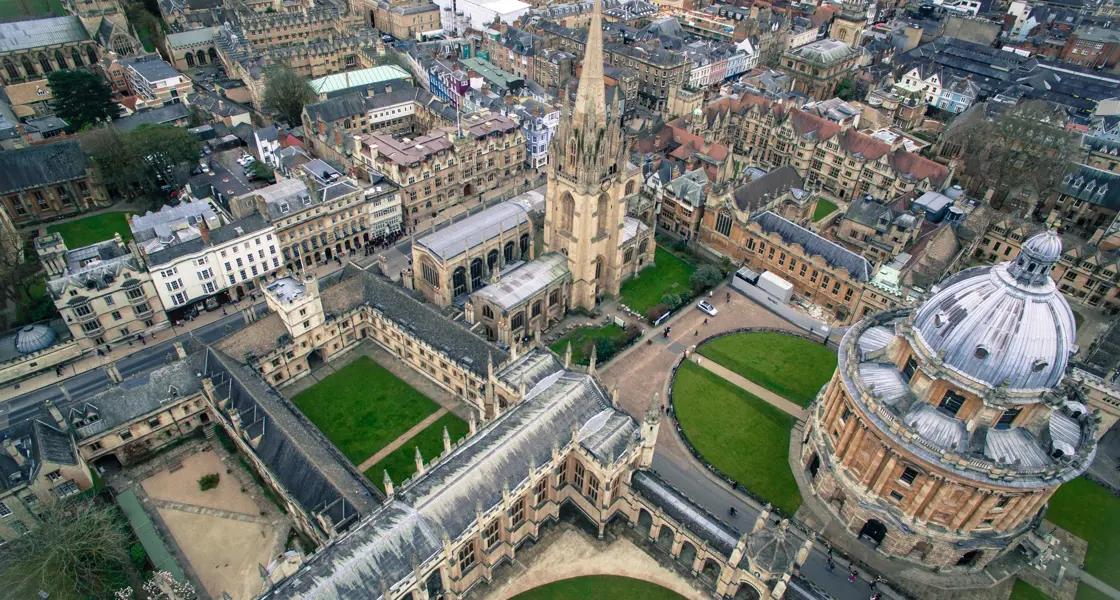 Aerial shot of Oxford buildings