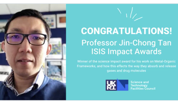 Professor of Engineering Science (Nanoscale Engineering) Jin-Chong Tan has won the 2020 ISIS Science Impact Award for his group’s work on lattice dynamics