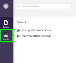Screenshot indicating where the link to the Media library is within the Umbraco CMS Administration system