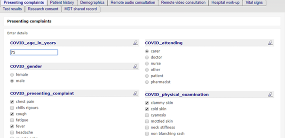 Screenshot Of Openclinical.Net Platform Showing Data Capture Of Patient Symptoms And Characteristics
