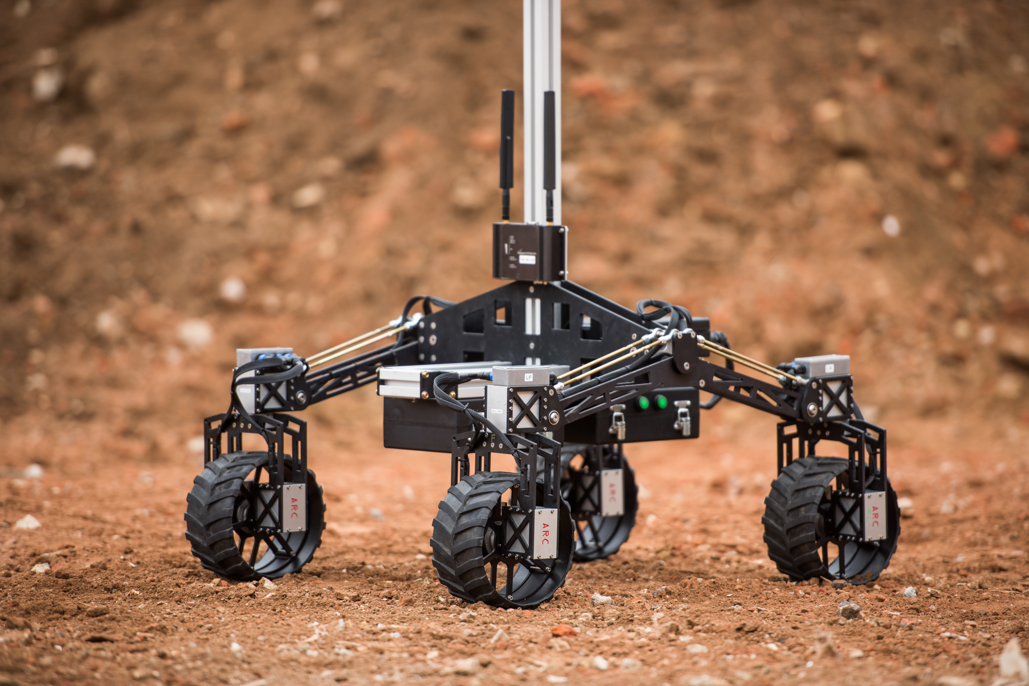 Close up image of the space rover robot wheels 