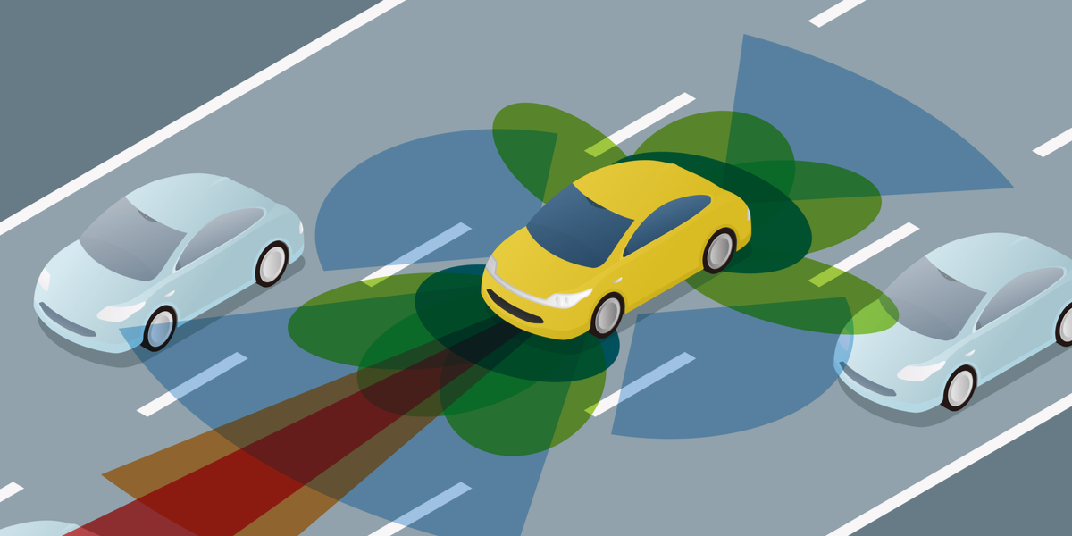 SAX infographic showing vehicles driving and sensor radius. 