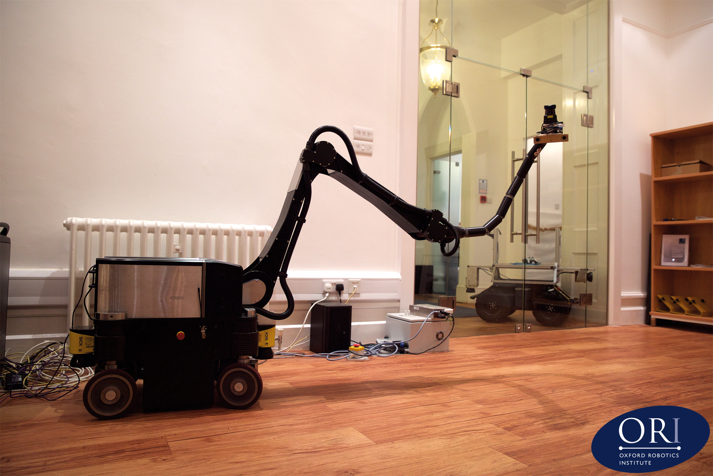 snake arm robot in indoor room. 