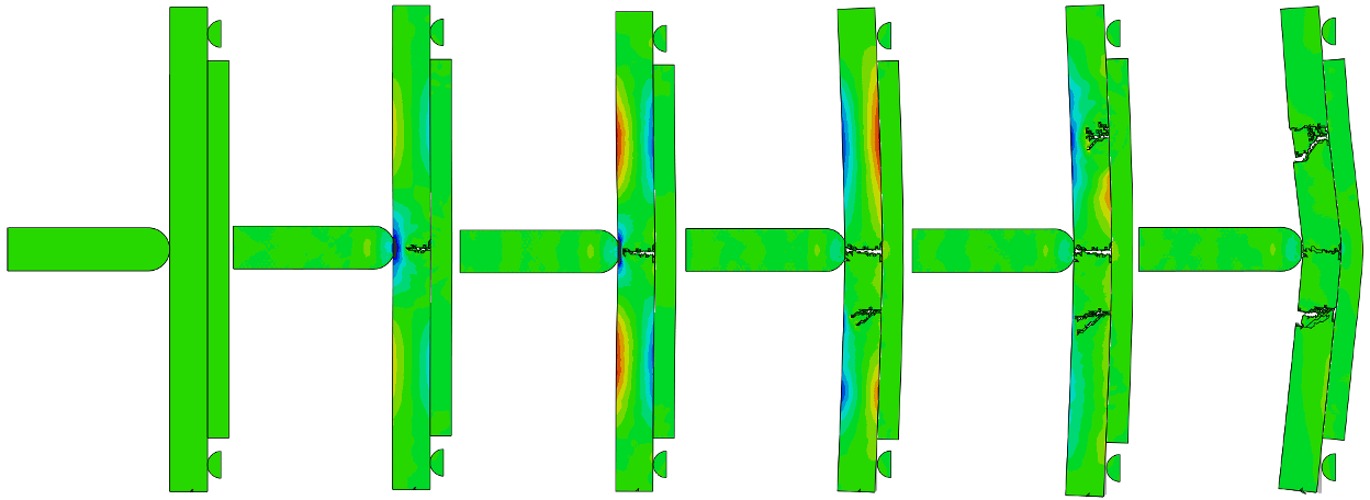 A simulation of a high speed projectile impact into model composite armour.