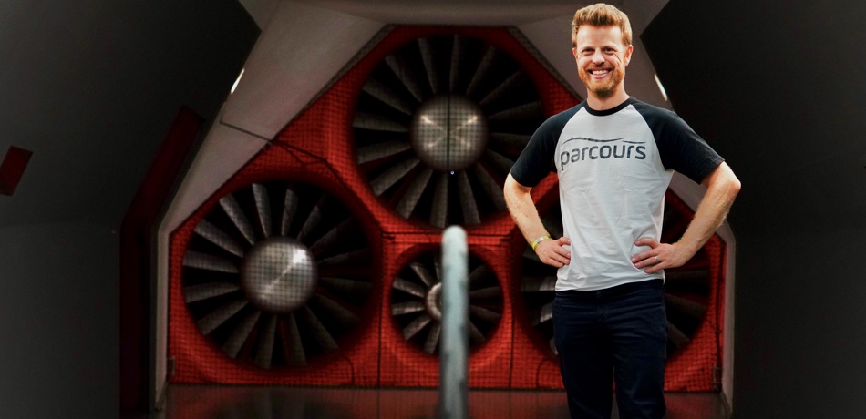 Alumni Dov Tate at the A2 wind tunnel in North Carolina