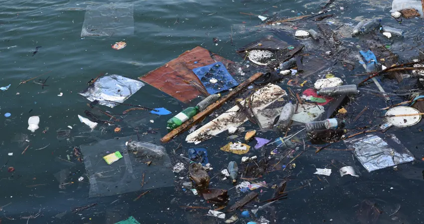 Plastic waste floating in ocean