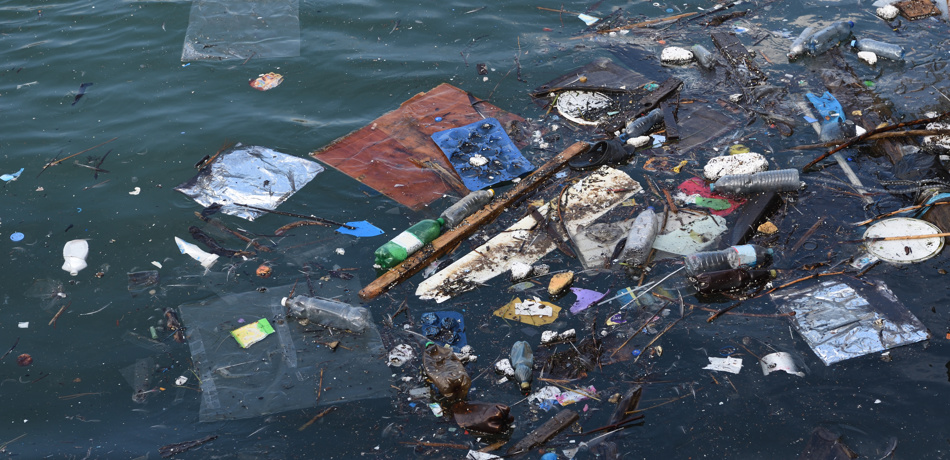 Plastic waste floating in ocean