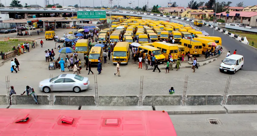 Wide Shot Of Obalende Bus Garage Terminal In Lagos Nigeria