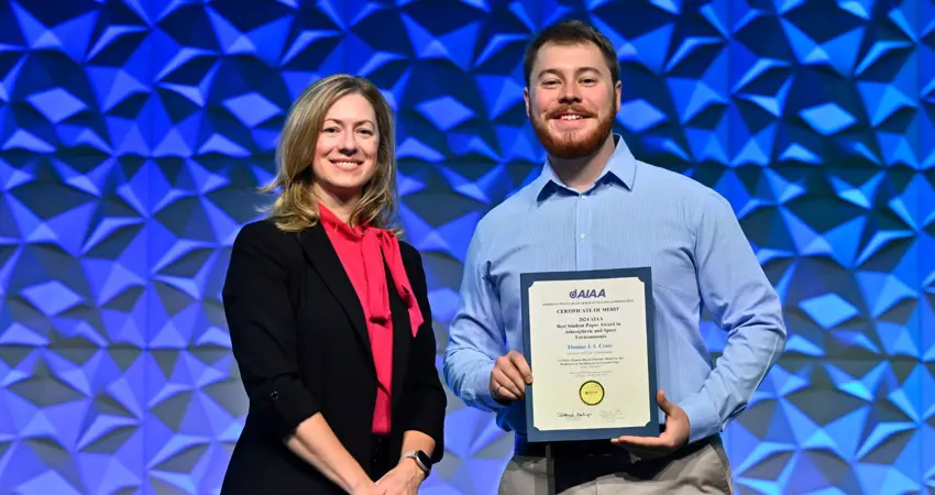 Thomas Cross, a second-year DPhil Student, was recognised with the Best Student Paper Award in Atmospheric and Space Environments at the American Institute of Aeronautics and Astronautics (AIAA) Aviation Forum. Photo credit: American Institute of Aeronautics and Astronautics (AIAA)