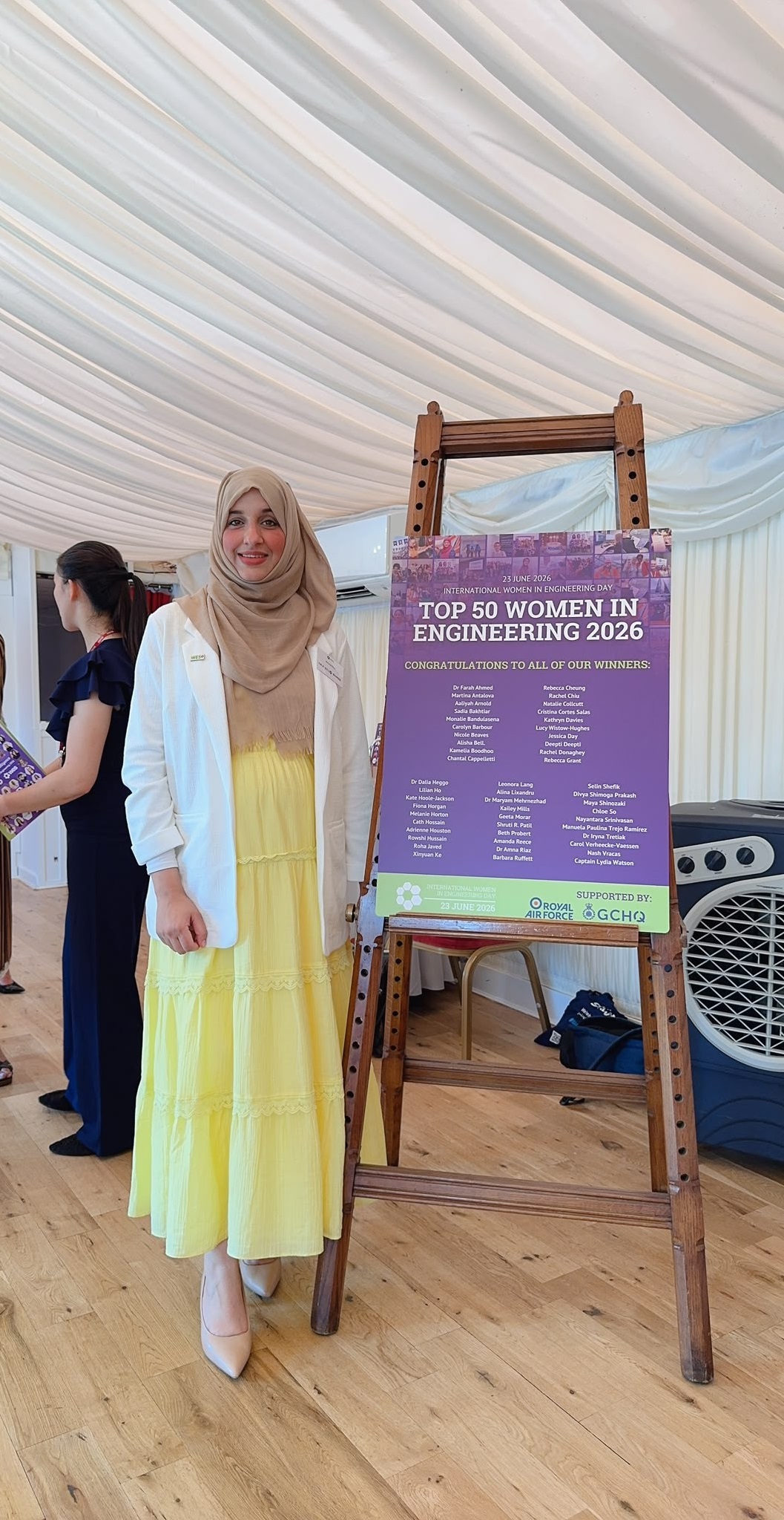 Dr Amna Riaz at the WE50 2026 announcement in London