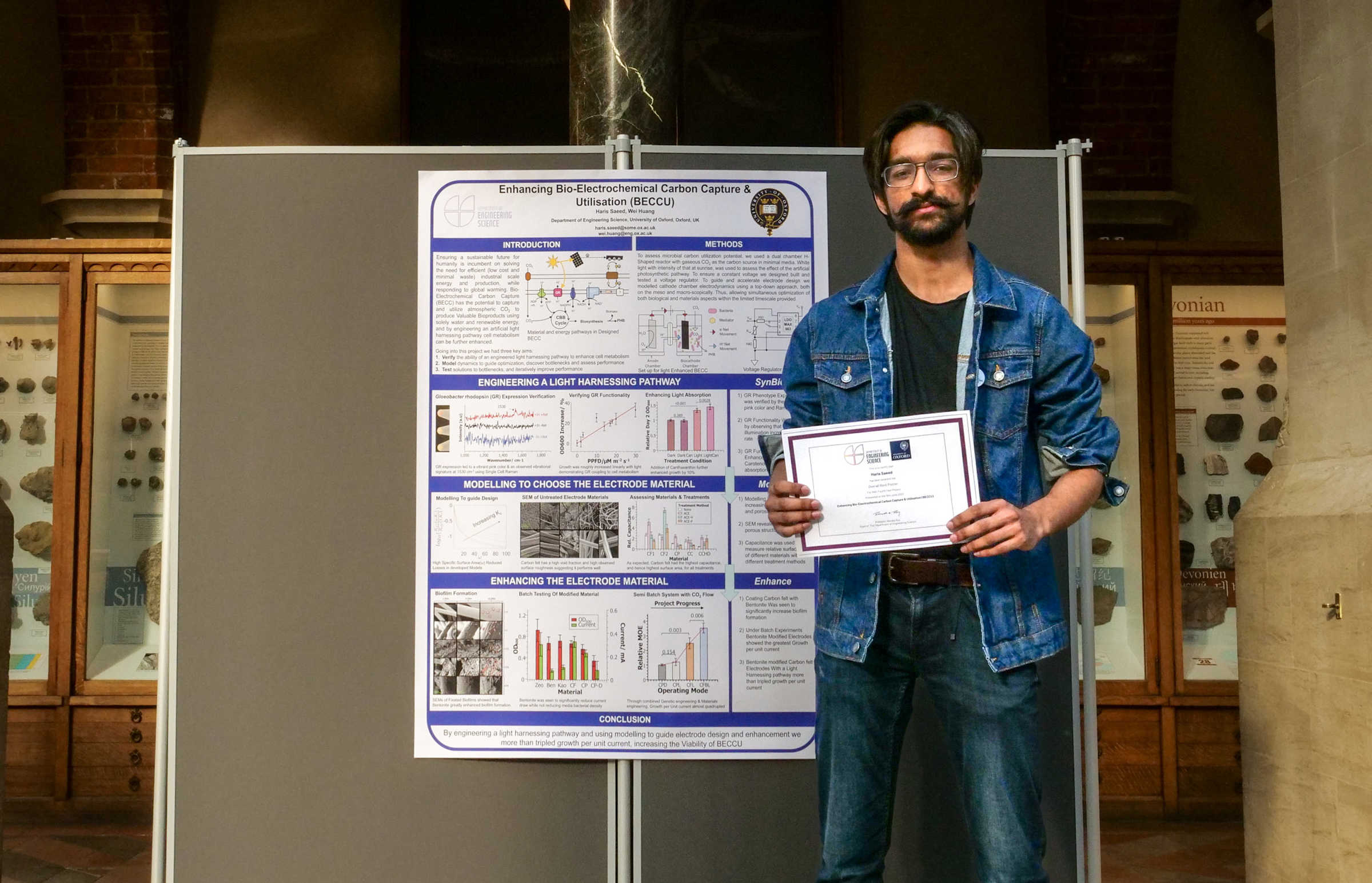 4th year student, Haris Saeed with his certificate for best overall poster (Chemical & Process).