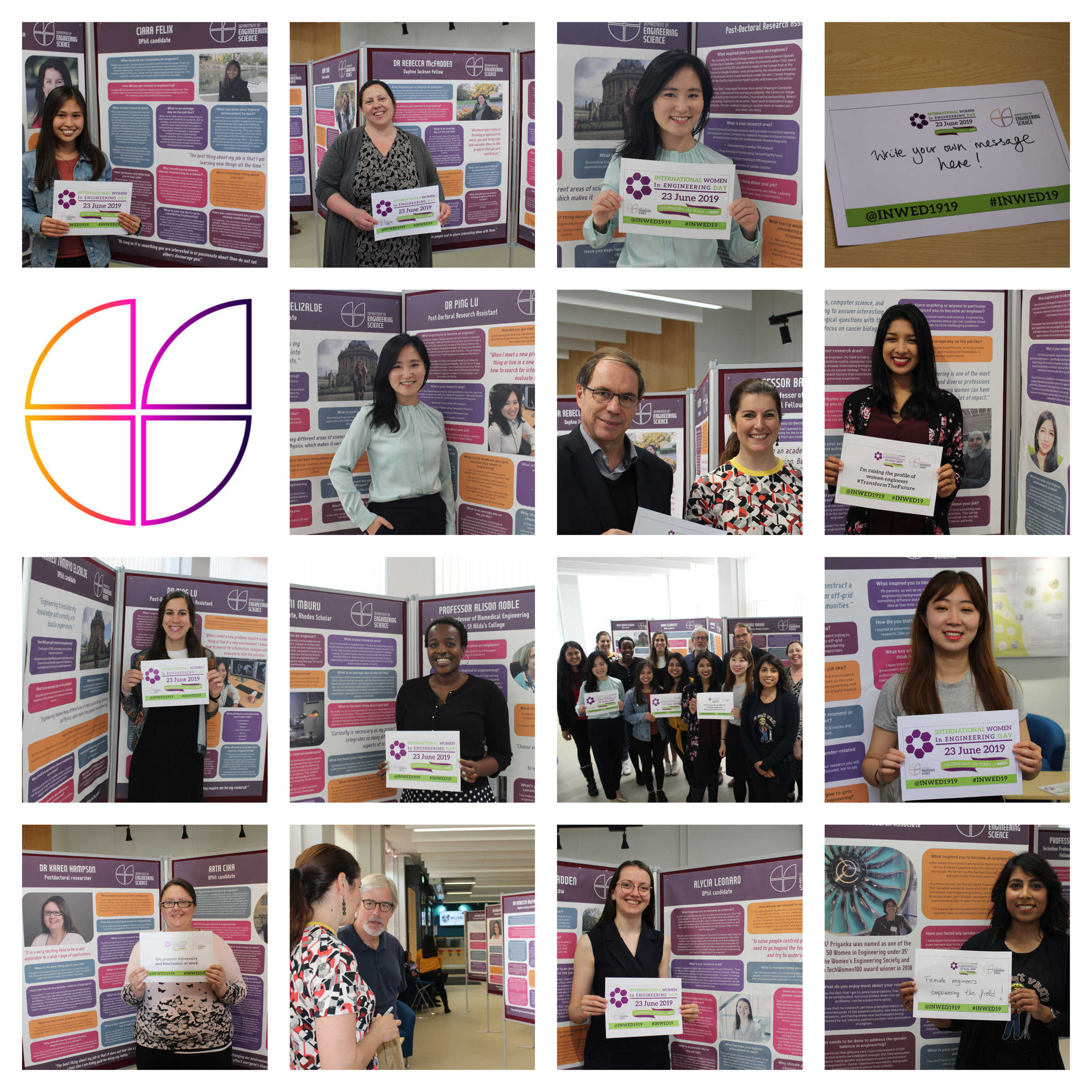 Collage of female engineers stood next to their research posters on International Women in Engineering Day 2019