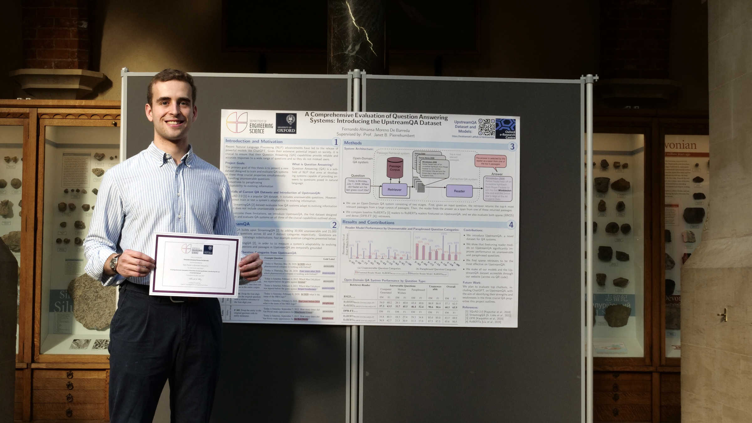 4th Year student student Fernando Almansa Moreno De Barreda (Business Innovation poster winner) holding his certificate by his poster.