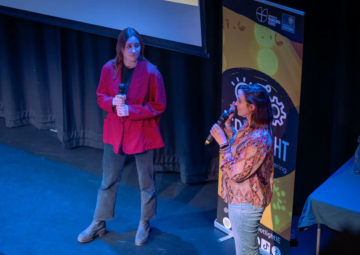 Dr Veerle Brans and Dr Sara Keller hosting the Spotlight Engineering event, Old Fire Station, Oxford, April 2025