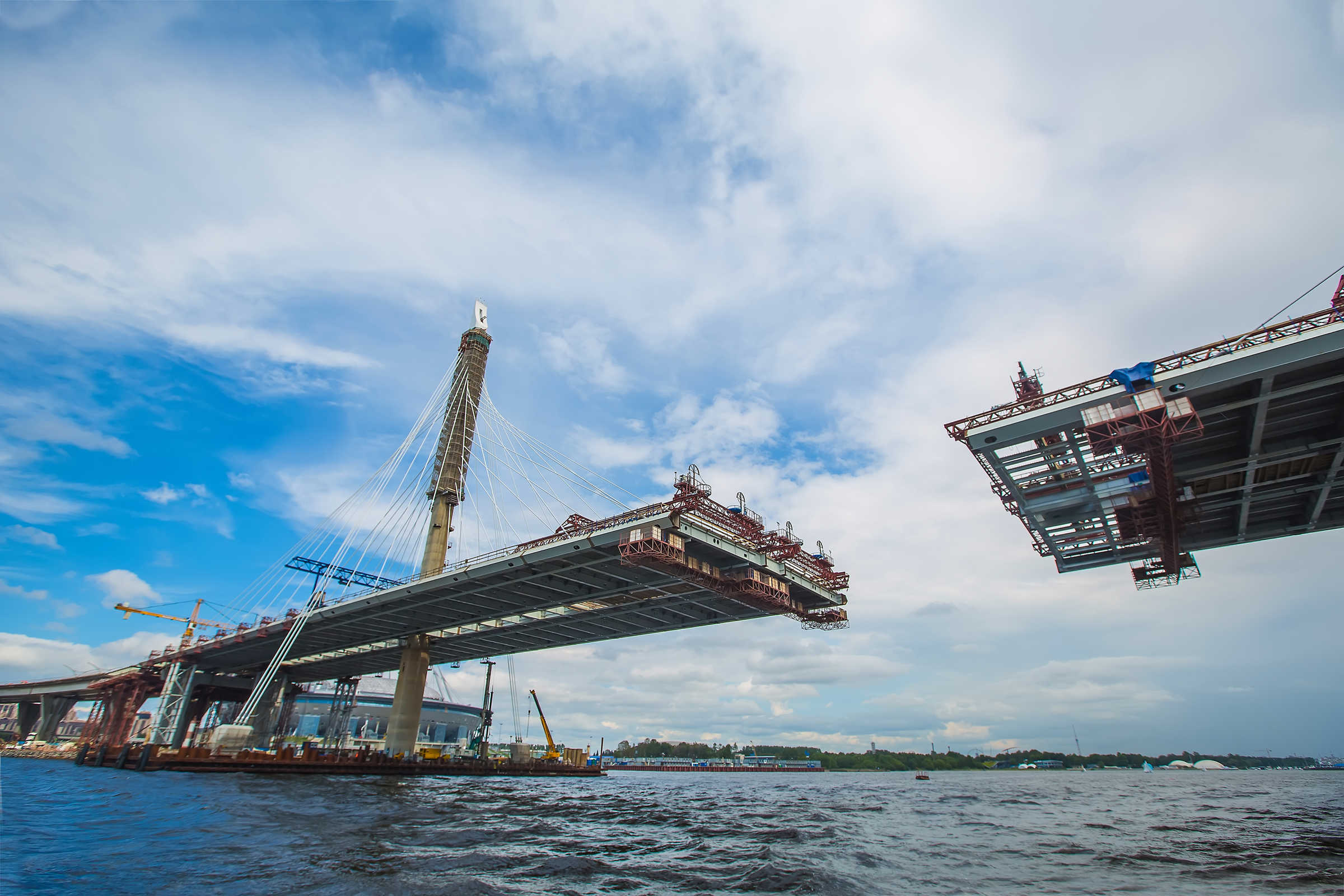 Bridge in the process of being built. A small middle section is in construction