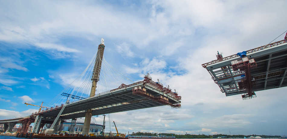 Bridge in the process of being built. A small middle section is in construction