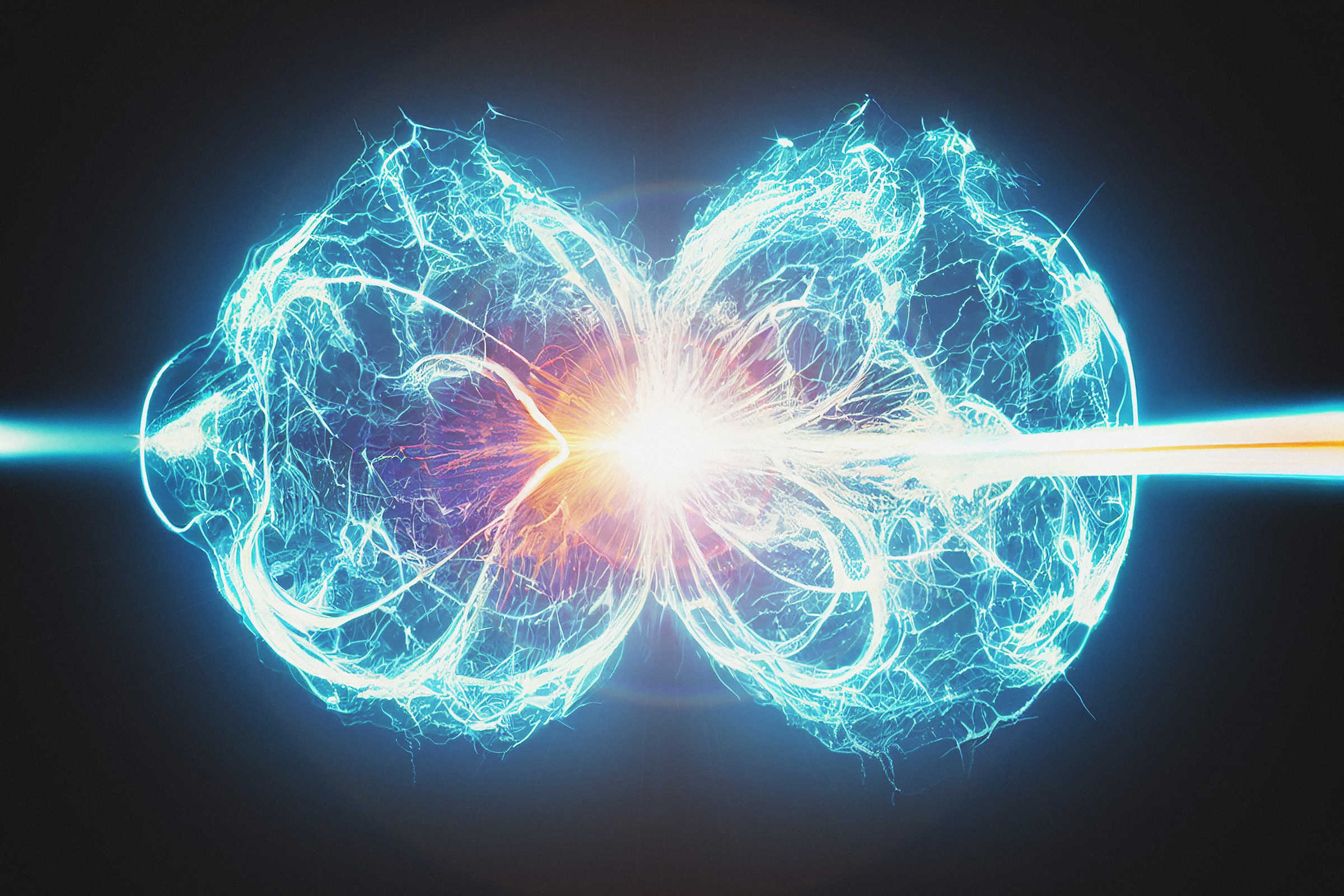 A stock image depicting fusion through waves merging together.