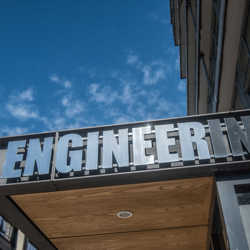 Sign saying Engineering outside Thom Building