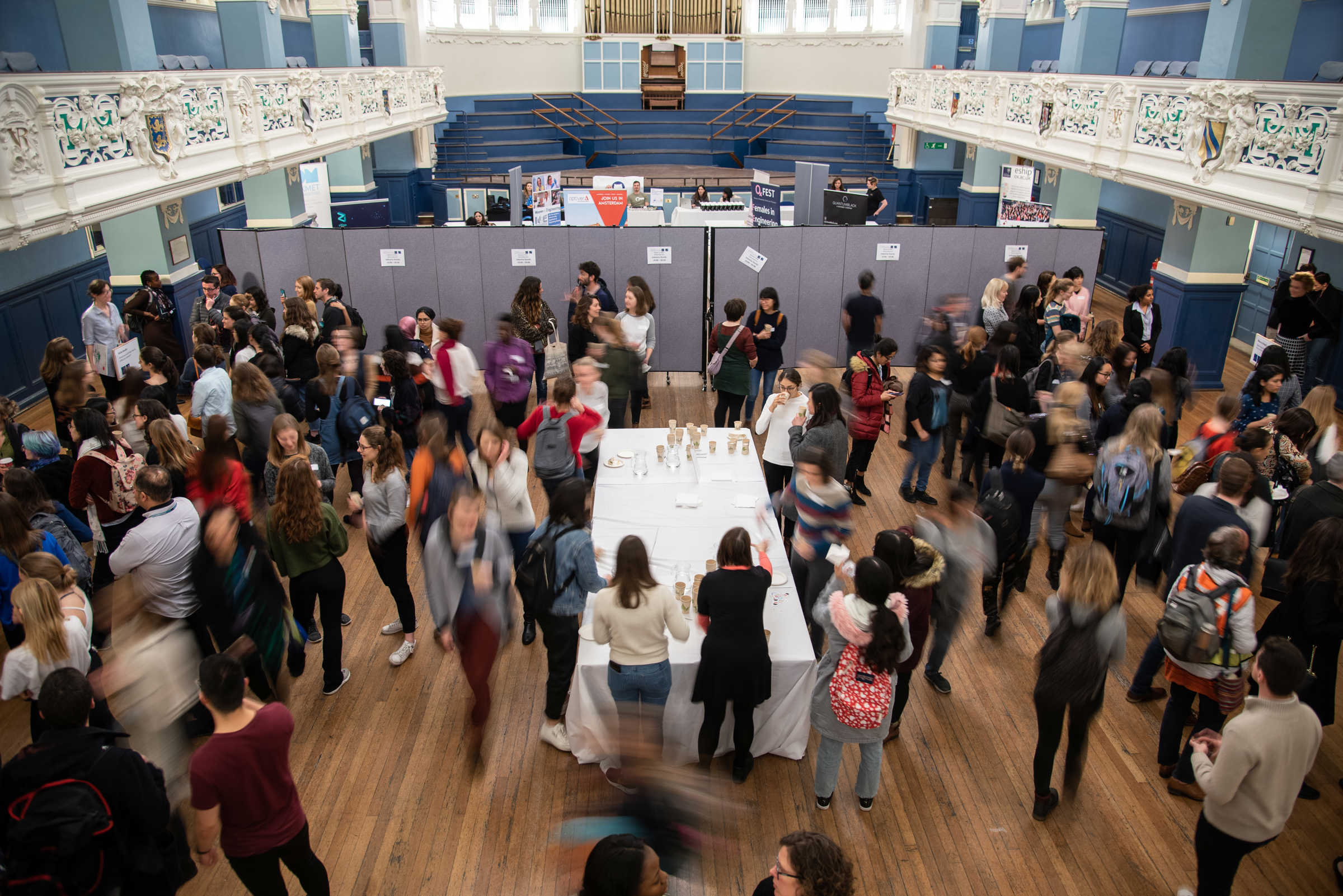 Women in STEM event, January 2020. Oxford town hall full of women in STEM subjects talking and discussing