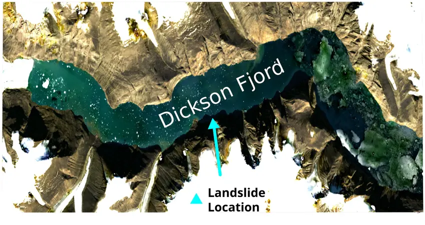 Copernicus Sentinel-2 satellite image of the Dickson Fjord in East Greenland. Credit: Thomas Monahan.