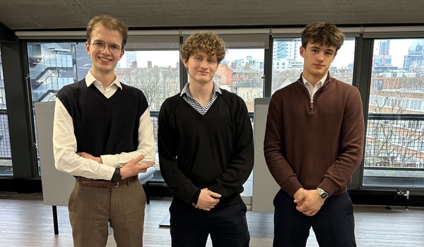 Engineering Alumnus Charlie Davies with two A level students who did work experience at his place of work