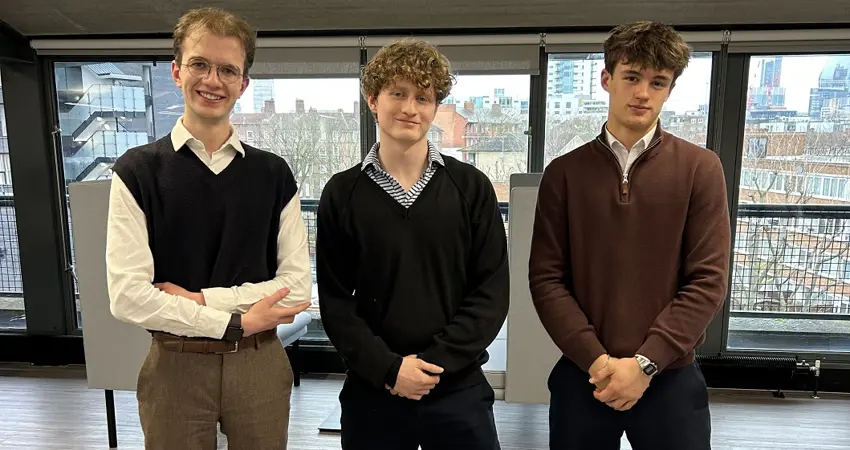 Engineering Alumnus Charlie Davies with two A level students who did work experience at his place of work