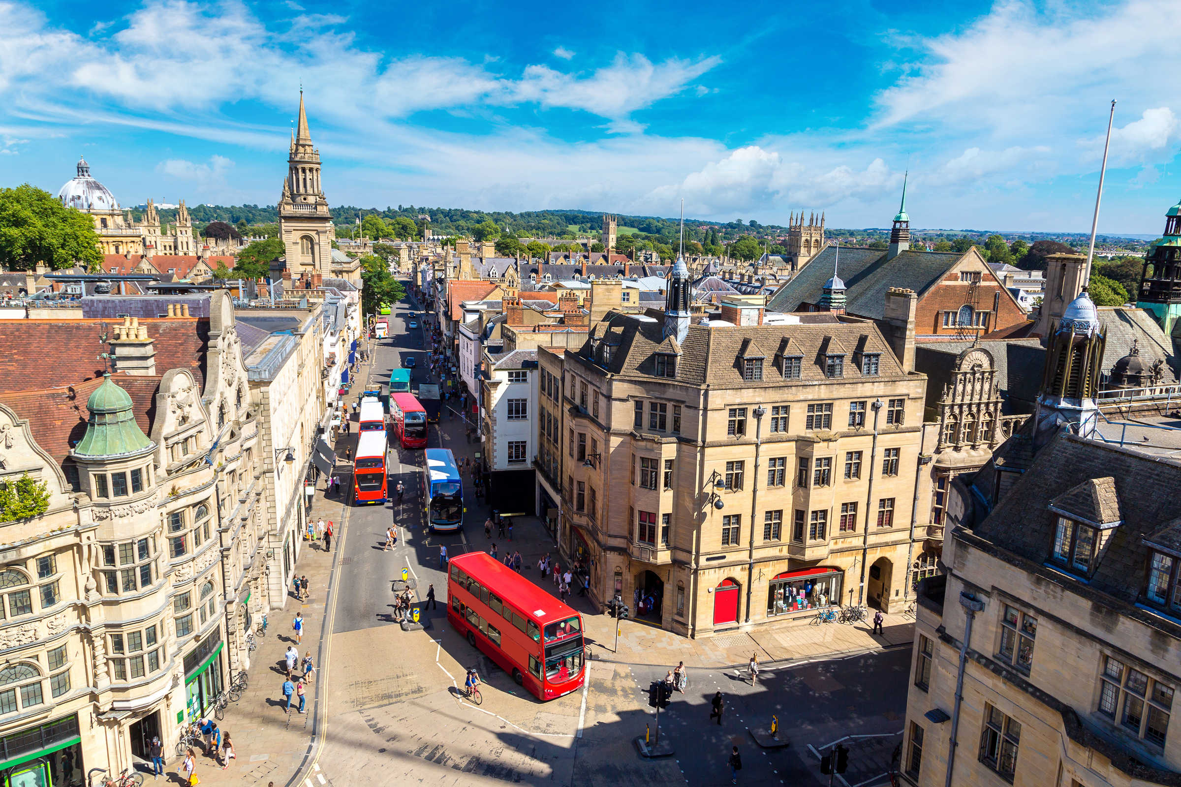 Aerial view of St Aldates and High Street in Oxford