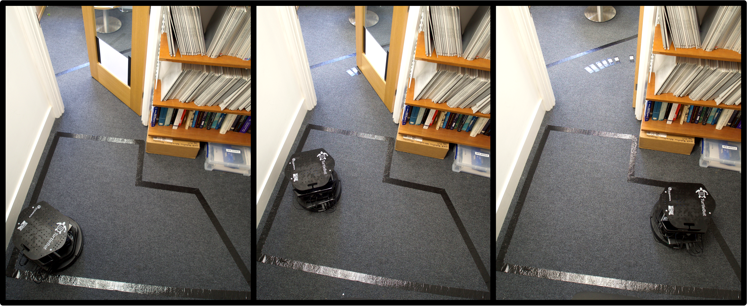 Photos of robot navigating an office