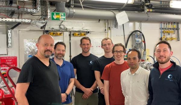 (L-R) Scientists Alexander Rack, David Chapman, Emilio Escauriza, Jay Shadbolt, Robert Paddock, Daniel Eakins, and Ronan Doherty (Image: First Light Fusion)