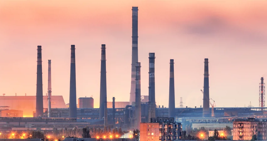 Steel plant at sunset in Mariupol, Ukraine before the war