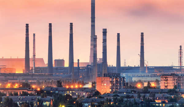 Steel plant at sunset in Mariupol, Ukraine before the war