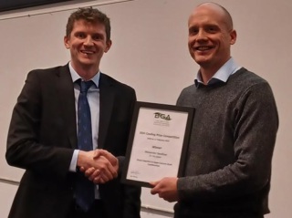 Alex Swallow receives the British Geotechnical Association (BGA)'s 56th Cooling Prize in February 2025