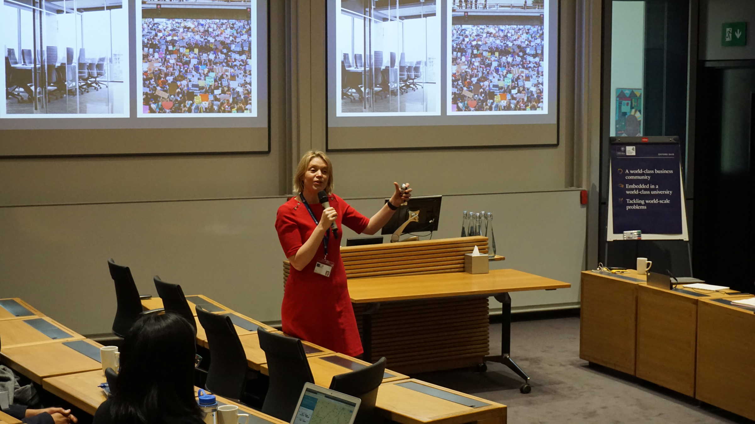 Woman presenting at the Circular, Regenerative and Sustainable Systems (CRES) Society Launch Event at the Said Business School in February 2020