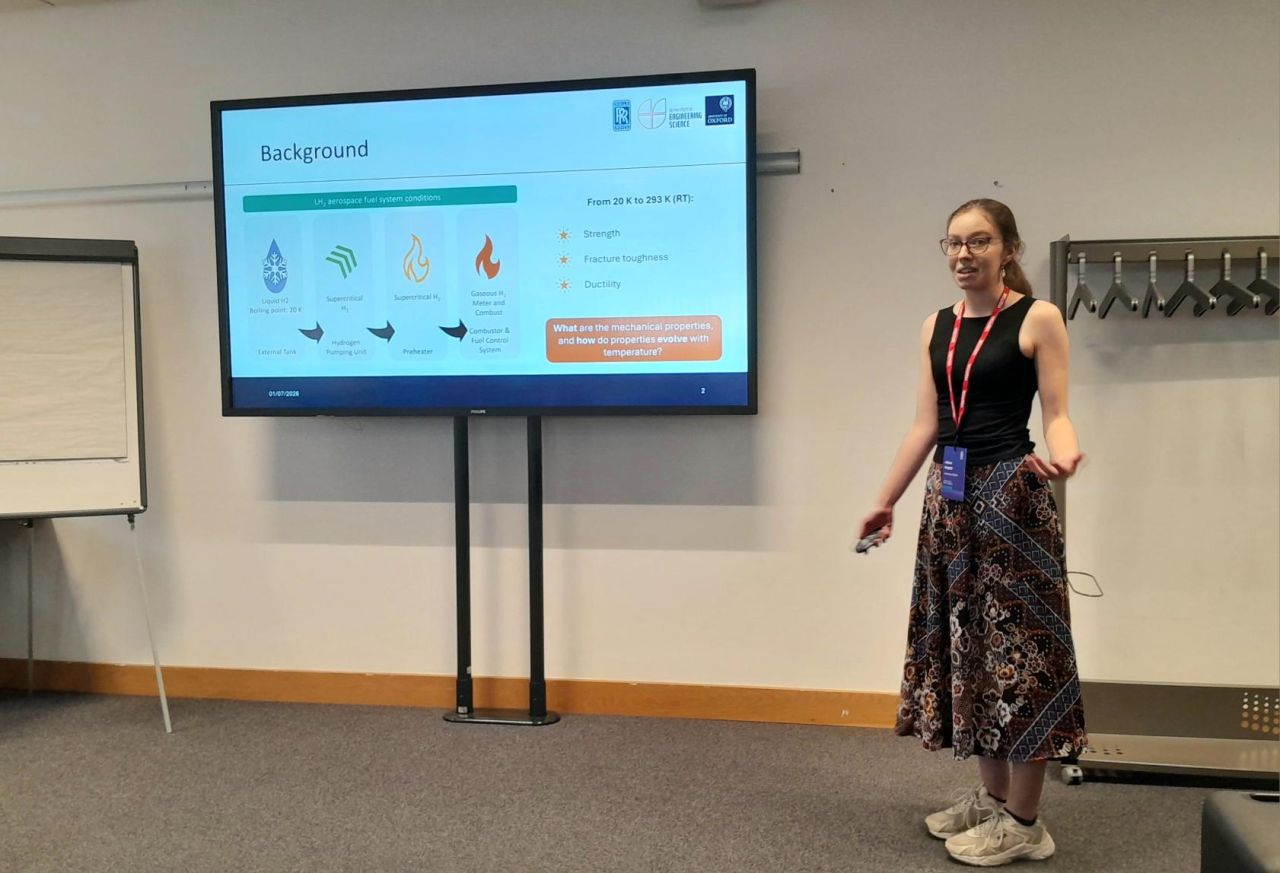Photograph of Ari Margetts at the Rolls-Royce Doctoral Symposium 2026