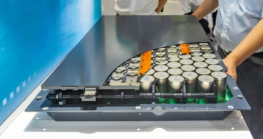 Stock photo showing lithium battery pack module for electric car