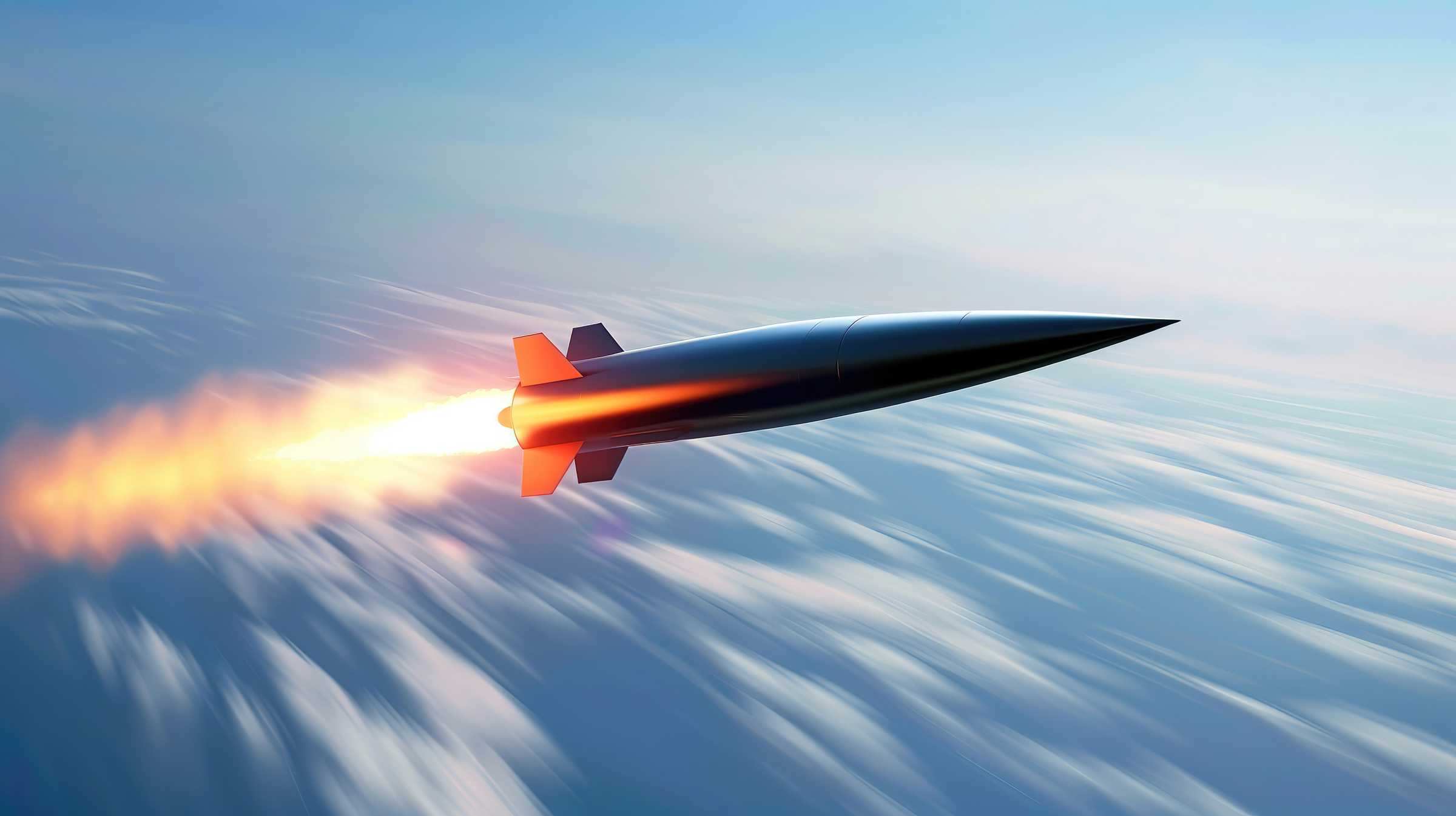Stock image created using AI showing hypersonic missile in high speed flight