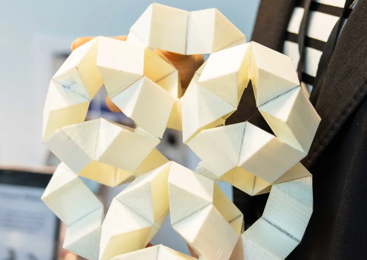 Dr Chengying Liu demonstrates properties of origami structures and their uses