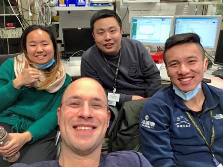 Researchers at the 34-ID-C instrument, Advanced Photon Source, USA, during experimental measurements. From left to right: Dr. Kay Song, Prof. Felix Hofmann (front), Dr. Guanze He (back) and Dr. David Yang.