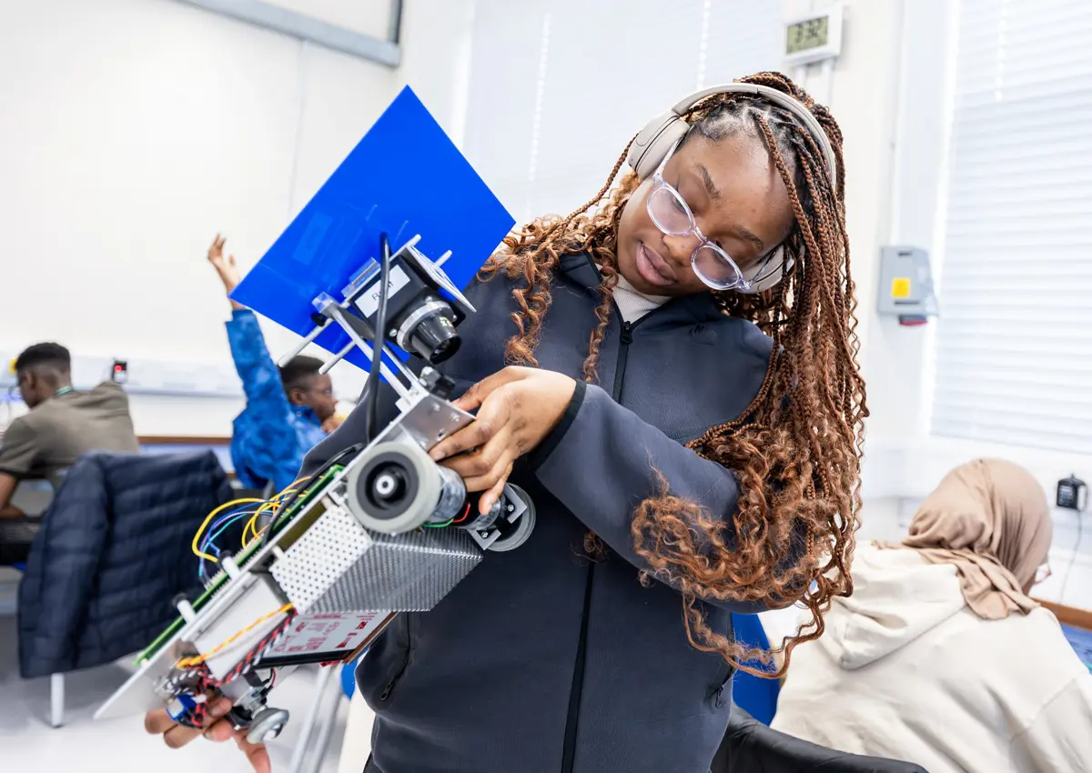 Participants of Access programme Uncover Engineering 2024 doing a Mobile Robots activity