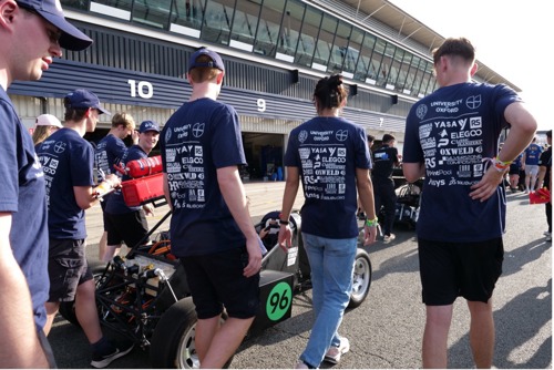 Team placing the car on the race track