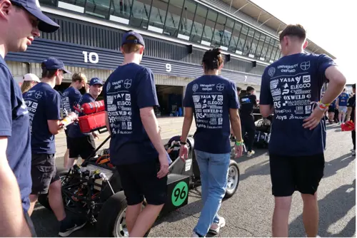 Team placing the car on the race track
