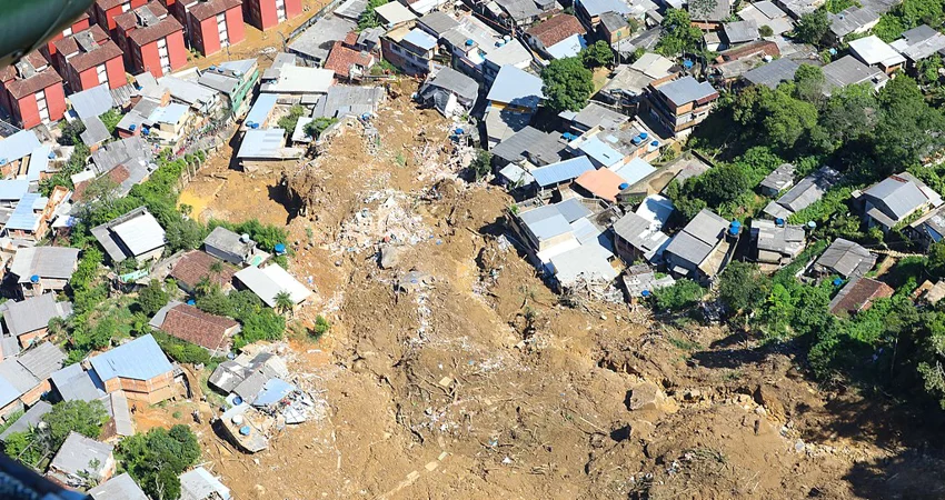In February 2022, intense rainfall in Petrópolis, Rio de Janeiro, Brazil caused mudslides and flooding that destroyed parts of the city.