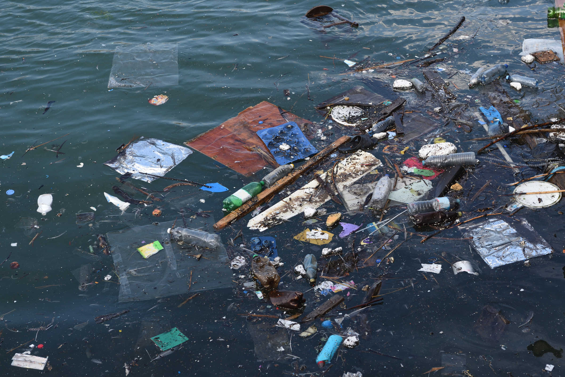 Plastic waste floating in ocean