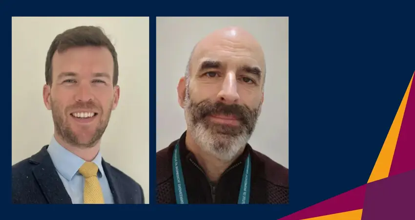 Academic Clinical Lecturer Mr Keaton Jones has been awarded a grant from Pancreatic Cancer UK to carry out pioneering pancreatic cancer research within the Nuffield Department of Surgical Sciences (pictured with Dr Michael Gray)